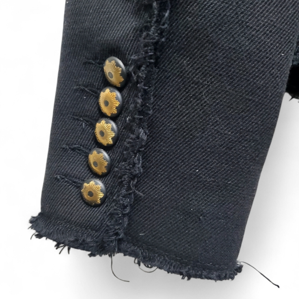 Zara Women Trafaluc Military Frayed Jacket Zipper Front Buttons Accent Black SM - Picture 4 of 8
